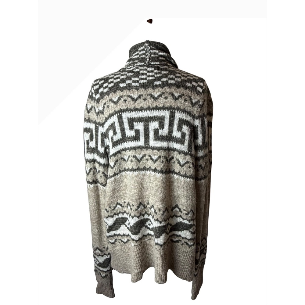 Abercrombie & Fitch Cardigan Sweater Women Medium Tan Grey Waterfall Aztec Knit - Picture 3 of 10